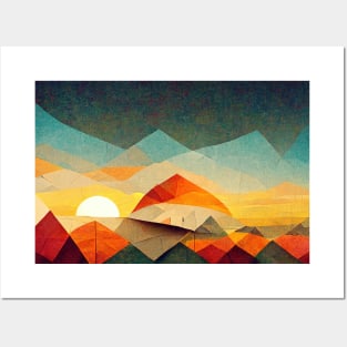 Morning Breaks. Mountains Peak. - Abstract Minimalism Papercraft Landscape Posters and Art